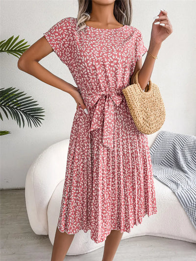 Gina- Floral Pleated A Line Long Dress