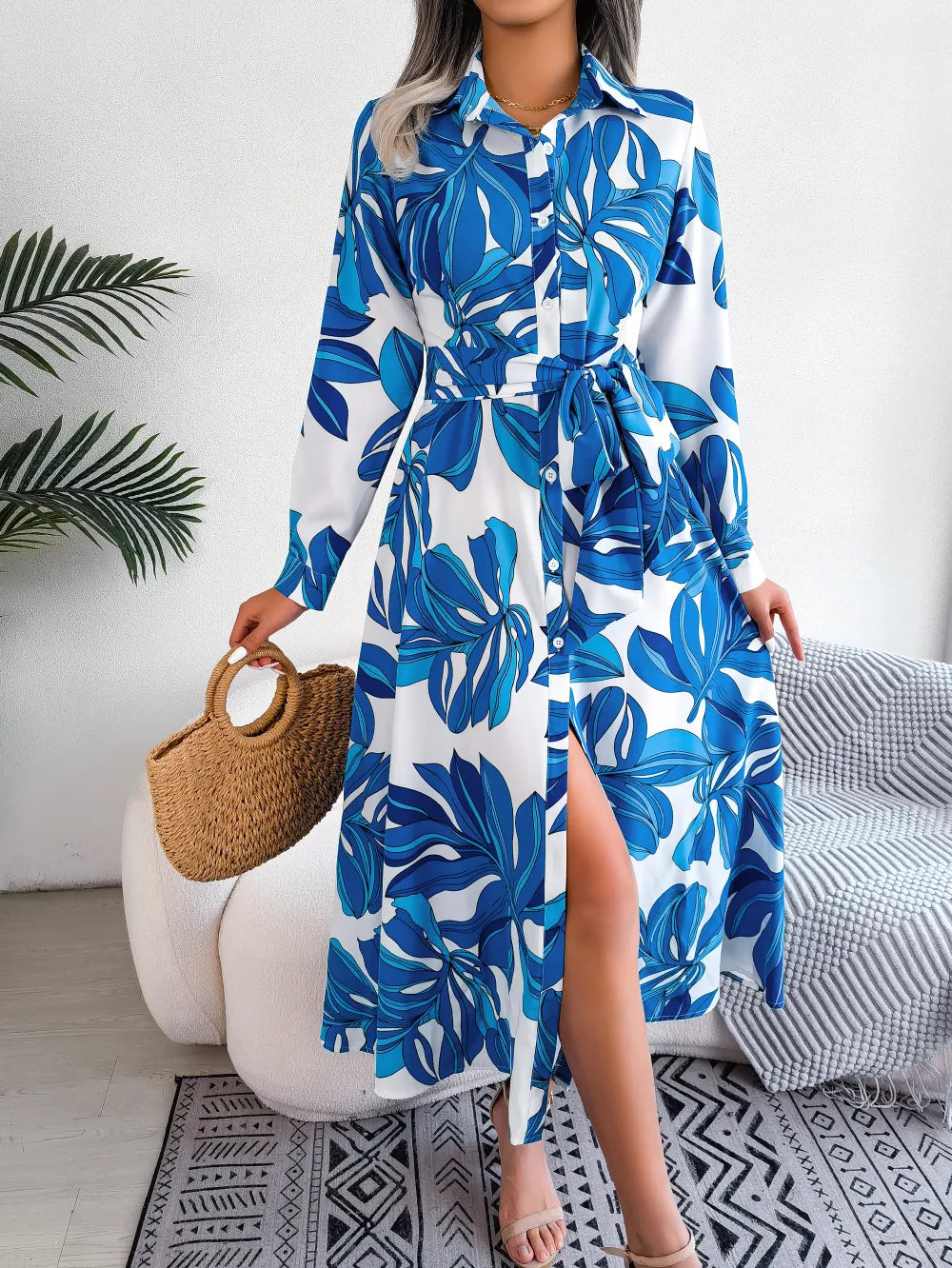 Sasha- Casual Floral Maxi Shirt Dress